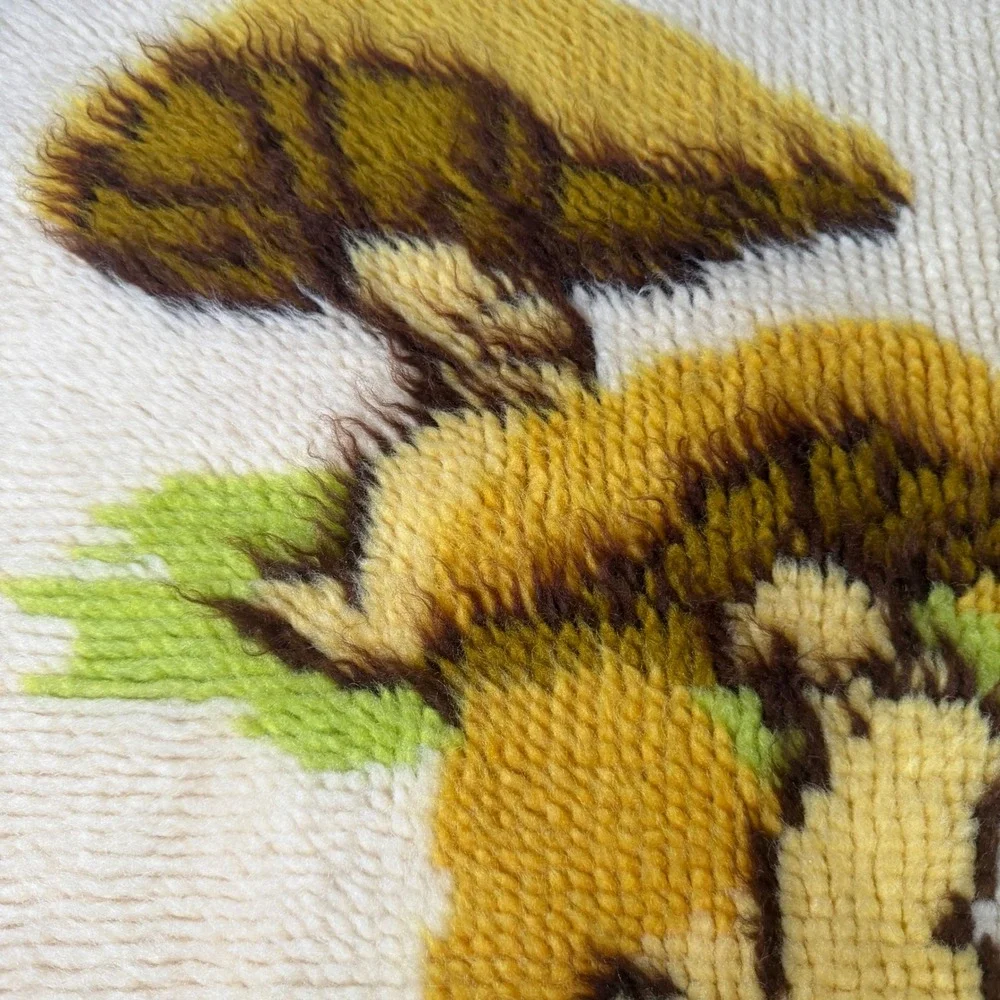 Vintage Mushroom Latch Hook Gallery Wall Hanging Retro Cottagecore Forest 1970s